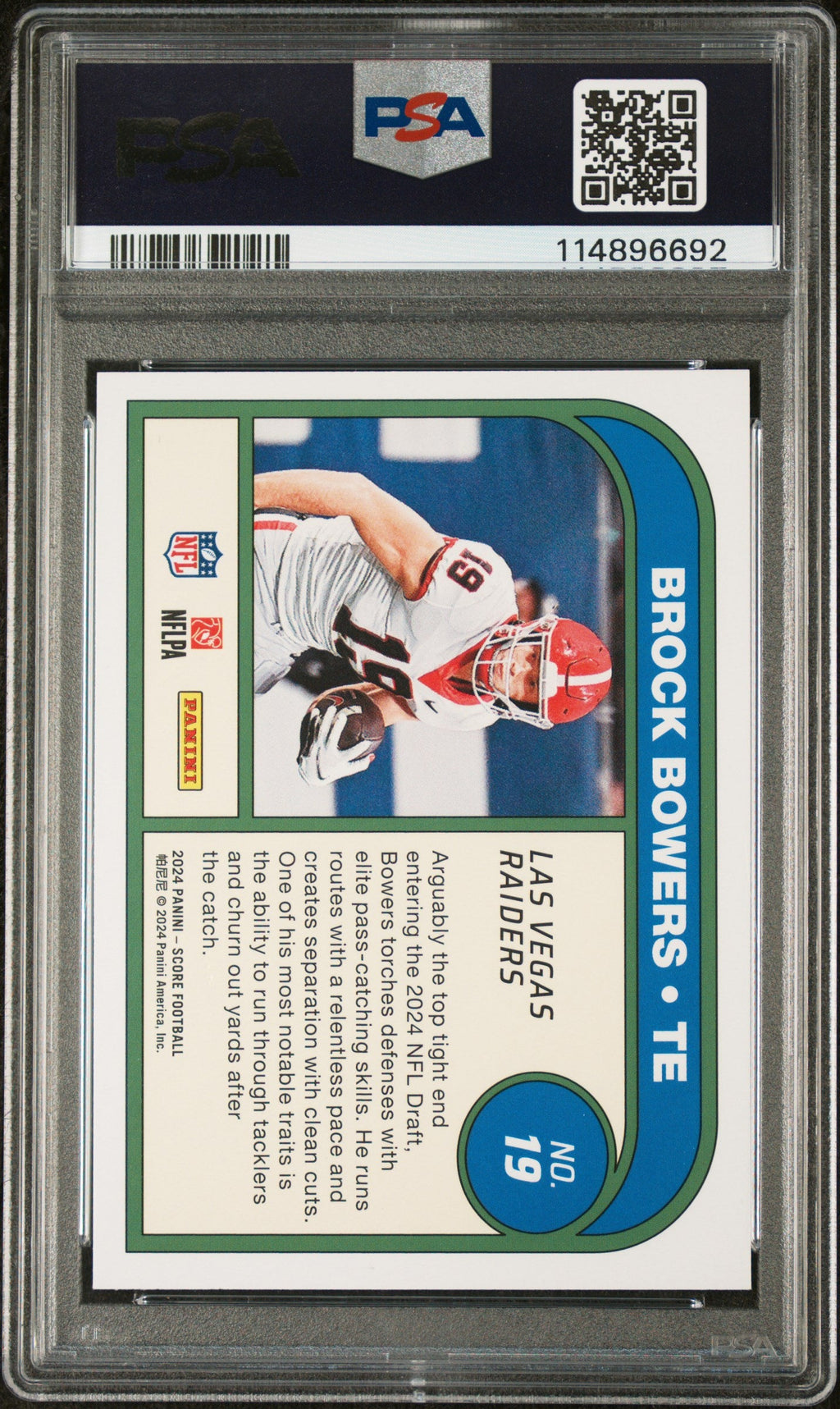 Graded 2024 Panini Score Brock Bowers #19 Protential Rookie RC Football Card PSA 10 Gem Mint