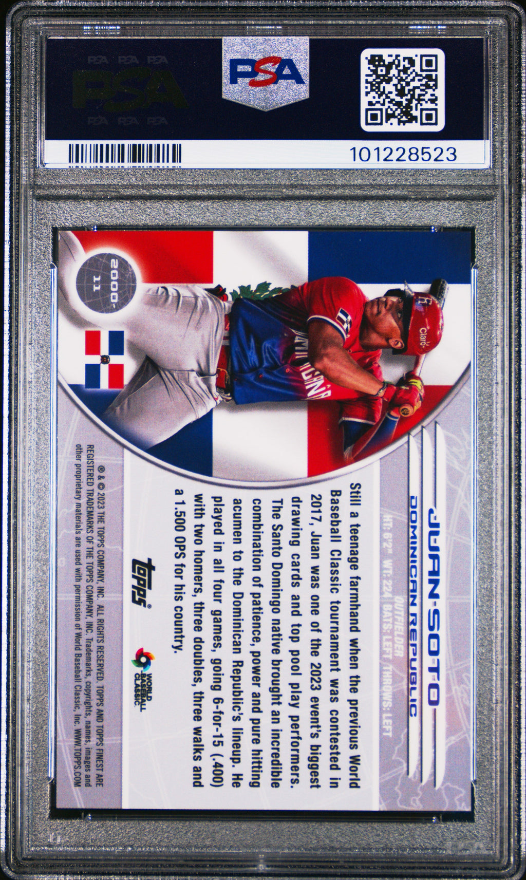 Graded 2023 Topps Finest Juan Soto #11 '00 Worlds Finest Gold Mini Diamond /50 Baseball Card PSA 10 Gem Mint