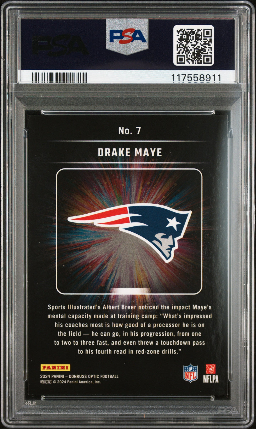Graded 2024 Panini Donruss Optic Drake Maye #7 Light It Up Rookie RC Football Card PSA 10 Gem Mint