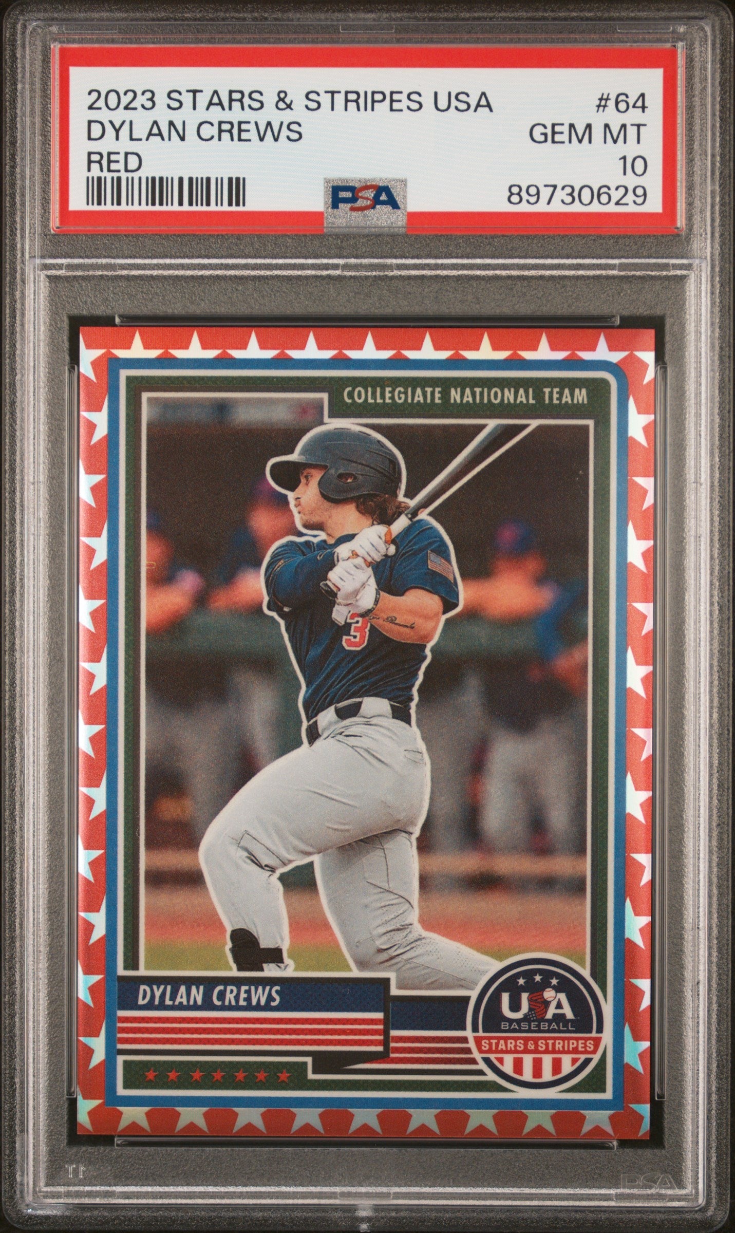 Graded 2023 Panini Stars & Stripes USA Dylan Crews #64 Red /149 Rookie RC Baseball Card PSA 10 Gem Mint