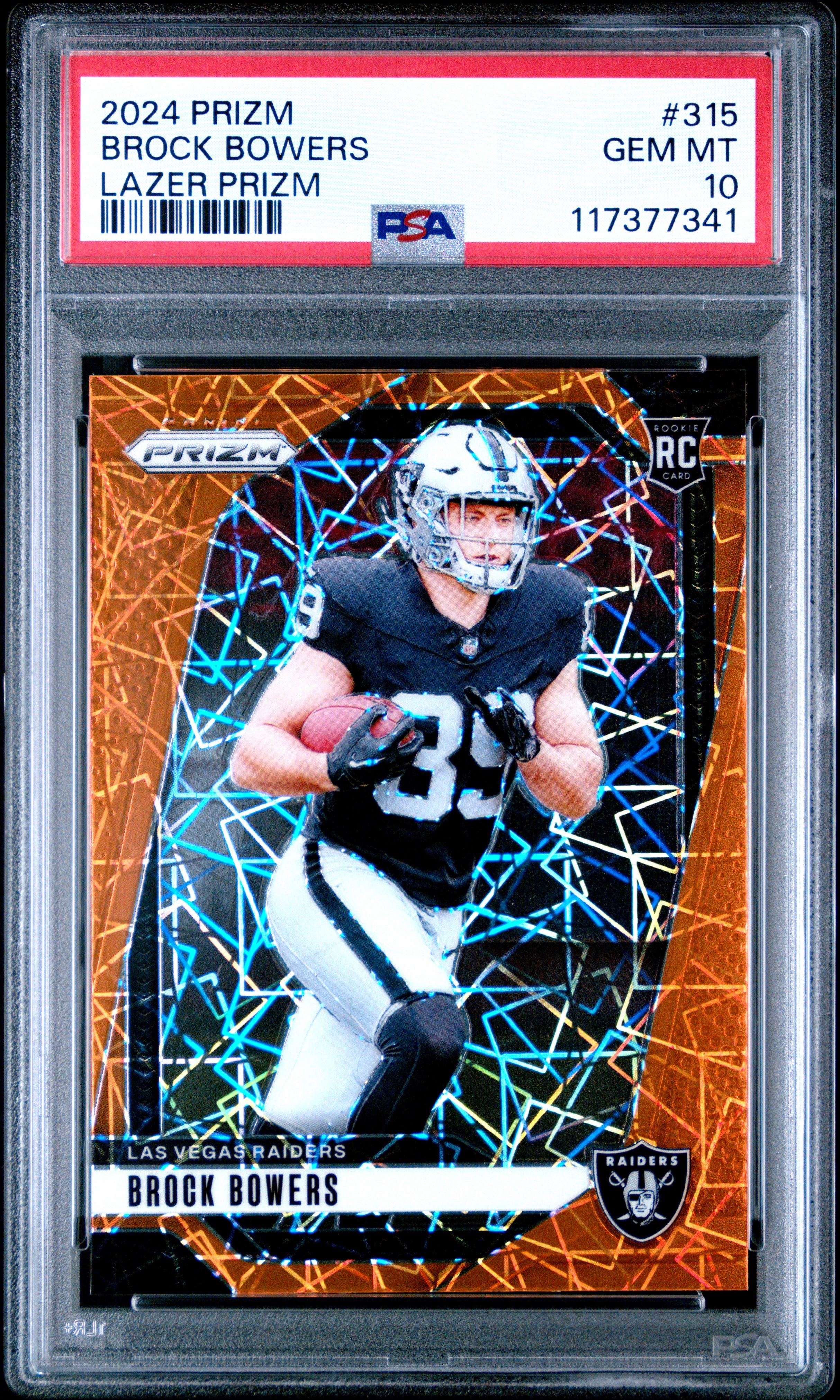 Graded 2024 Panini Prizm Brock Bowers #315 Lazer Prizm Rookie RC Football Card PSA 10 Gem Mint