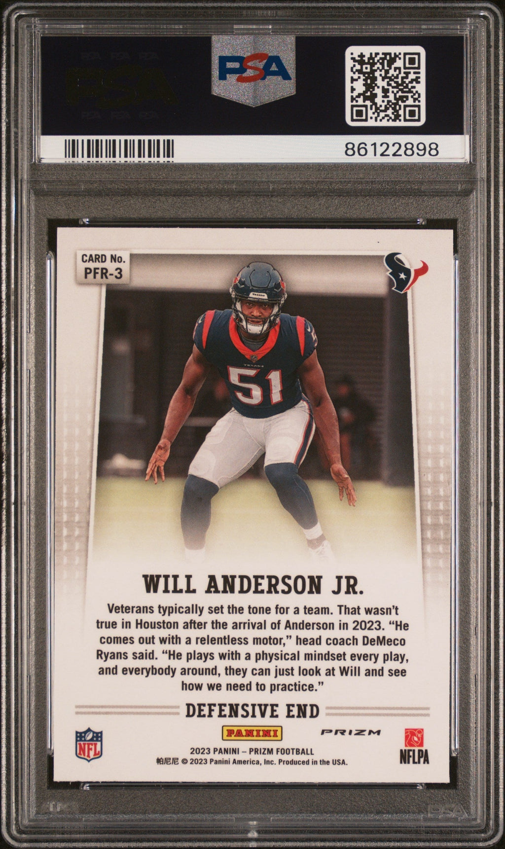 Graded 2023 Panini Prizm Will Anderson #PFR3 Flashback Rookie RC Football Card PSA 10 Gem Mint