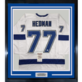 Framed Autographed/Signed Victor Hedman 35x39 Tampa Bay White Hockey Jersey JSA COA