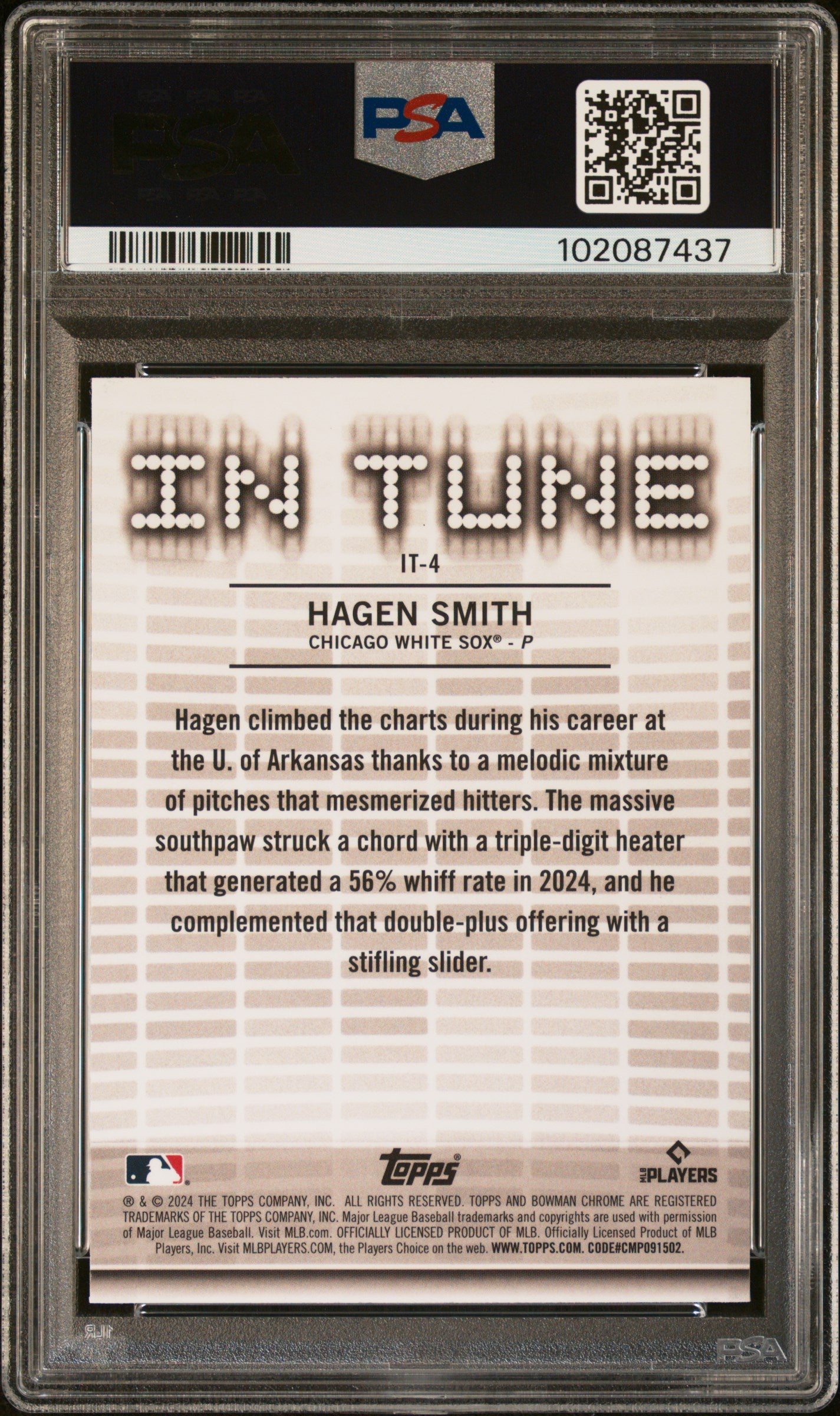 Graded 2024 Topps Bowman Draft Hagen Smith #IT4 In Tune Rookie RC Baseball Card PSA 10 Gem Mint