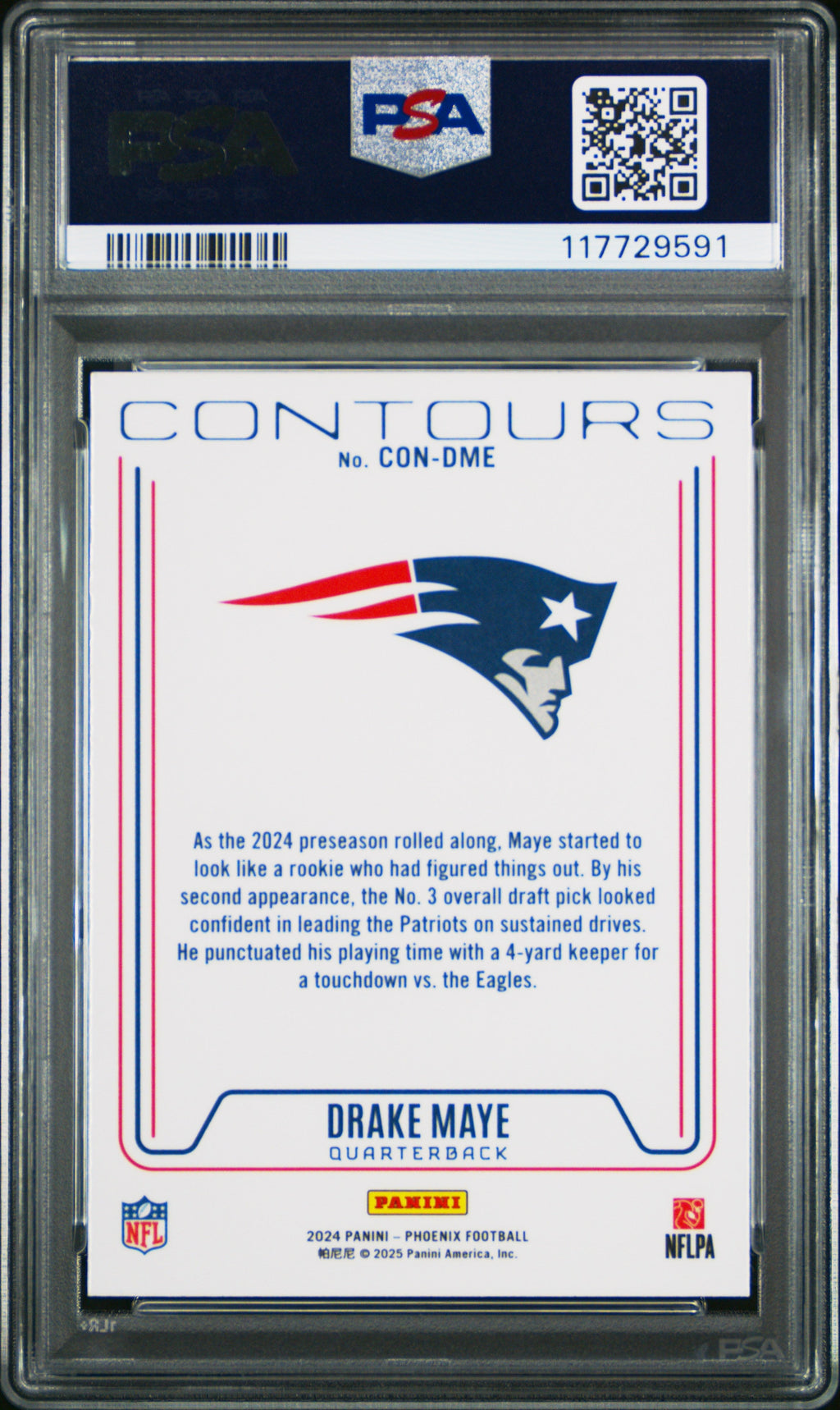 Graded 2024 Panini Phoenix Drake Maye #CONDME Contours Rookie RC Football Card PSA 10 Gem Mint