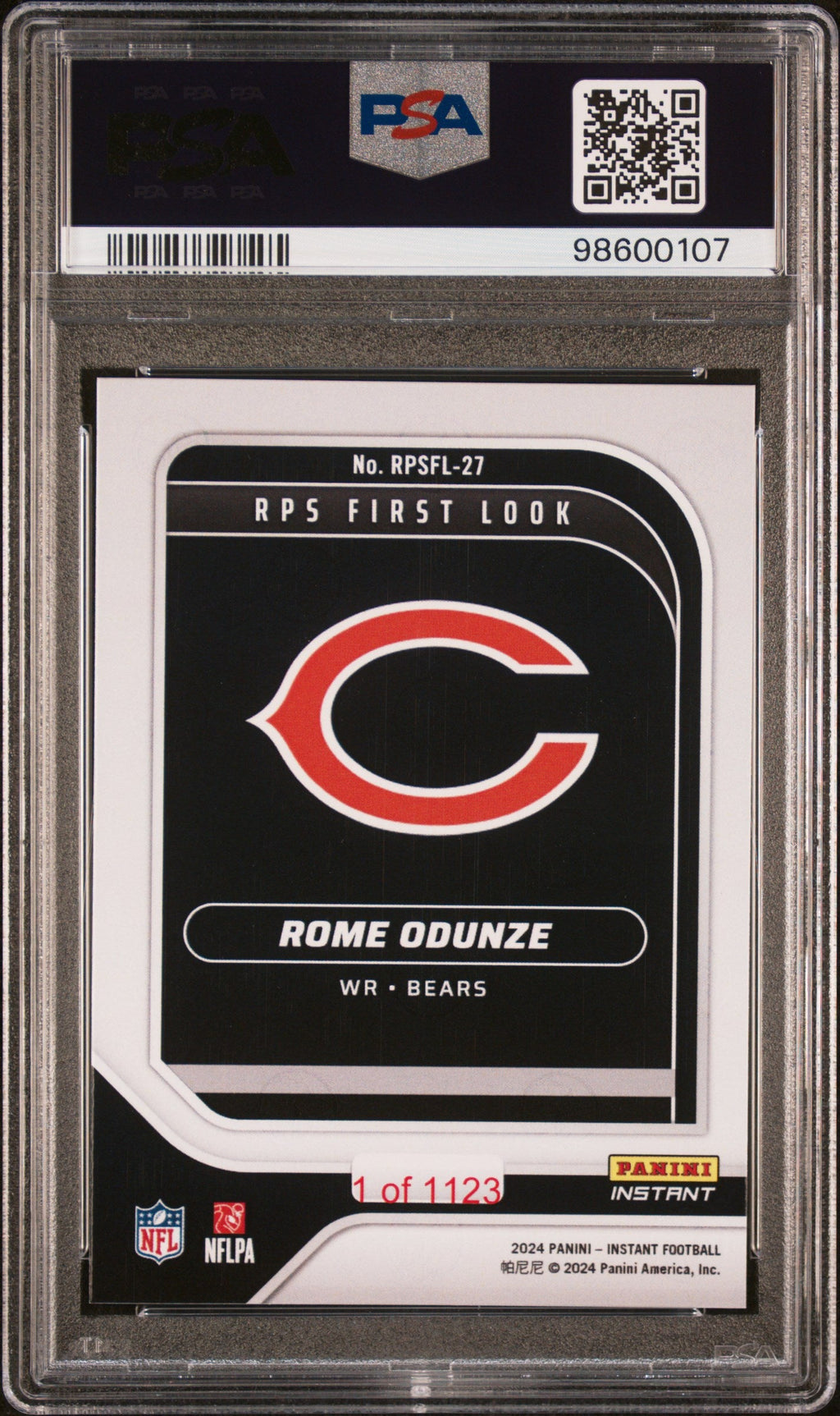 Graded 2024 Panini Instant NFL Rome Odunze #RPSFL27 RPS First Look Rookie RC Football Card PSA 9 Mint