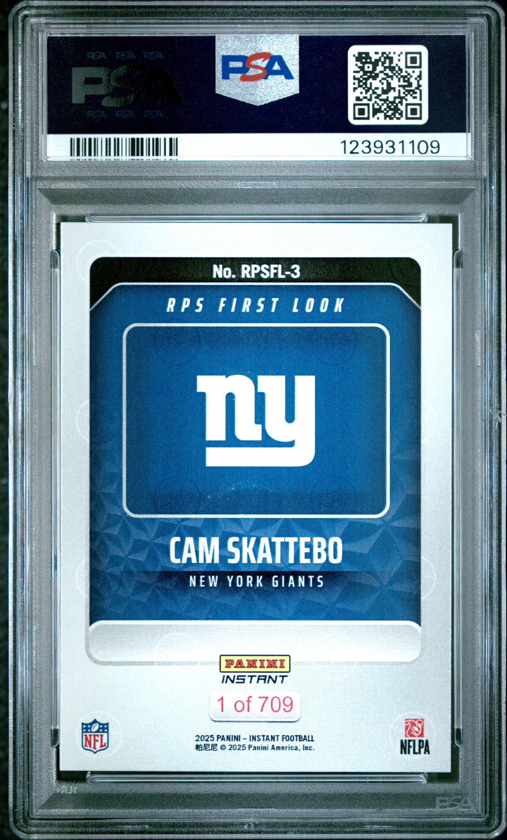 Graded 2025 Panini Instant Cam Skattebo #RPSFL3 RPS First Look Rookie RC Football Card PSA 10 Gem Mint