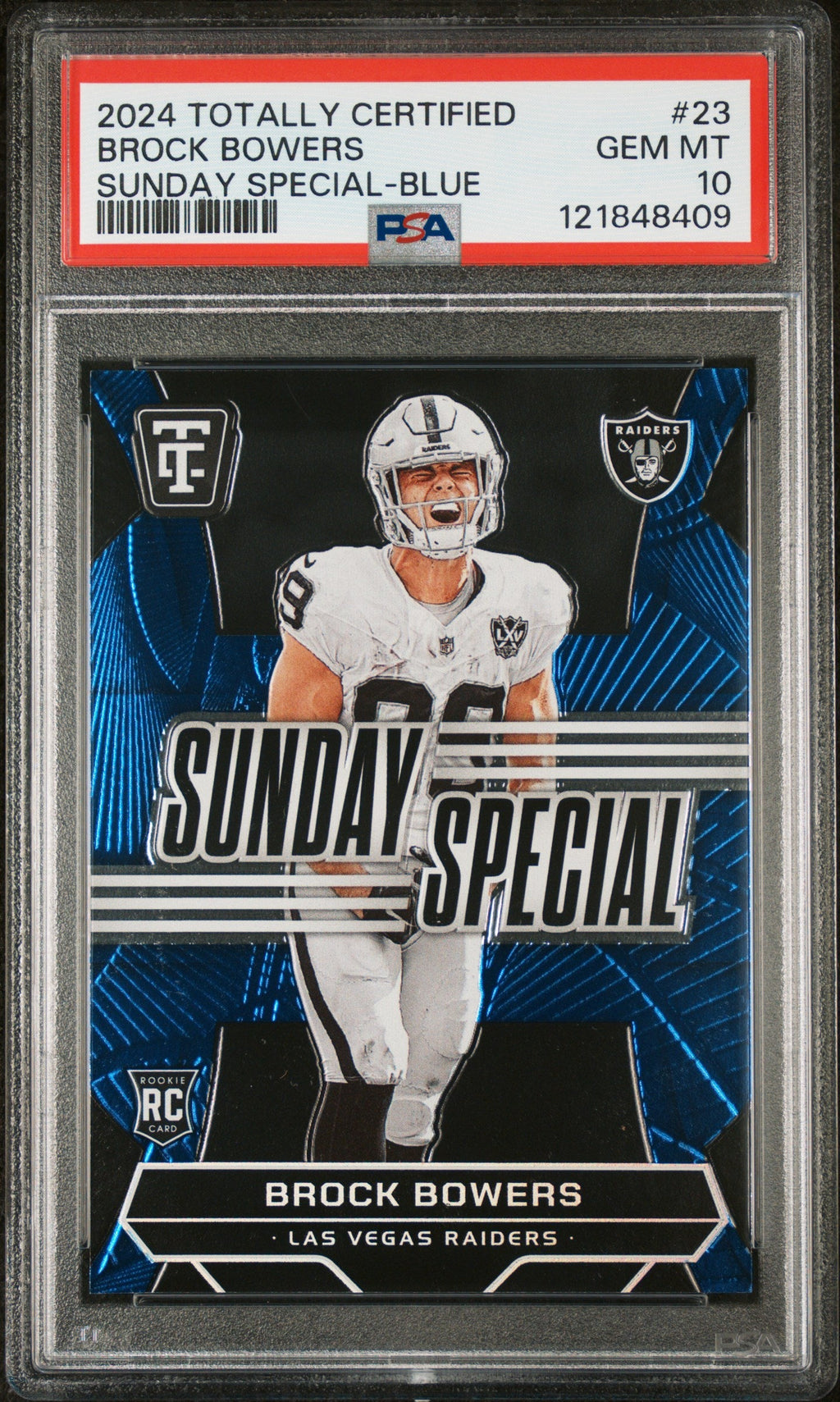 Graded 2024 Panini Totally Certified Brock Bowers #23 Sunday Special Blue /199 Rookie RC Football Card PSA 10 Gem Mint